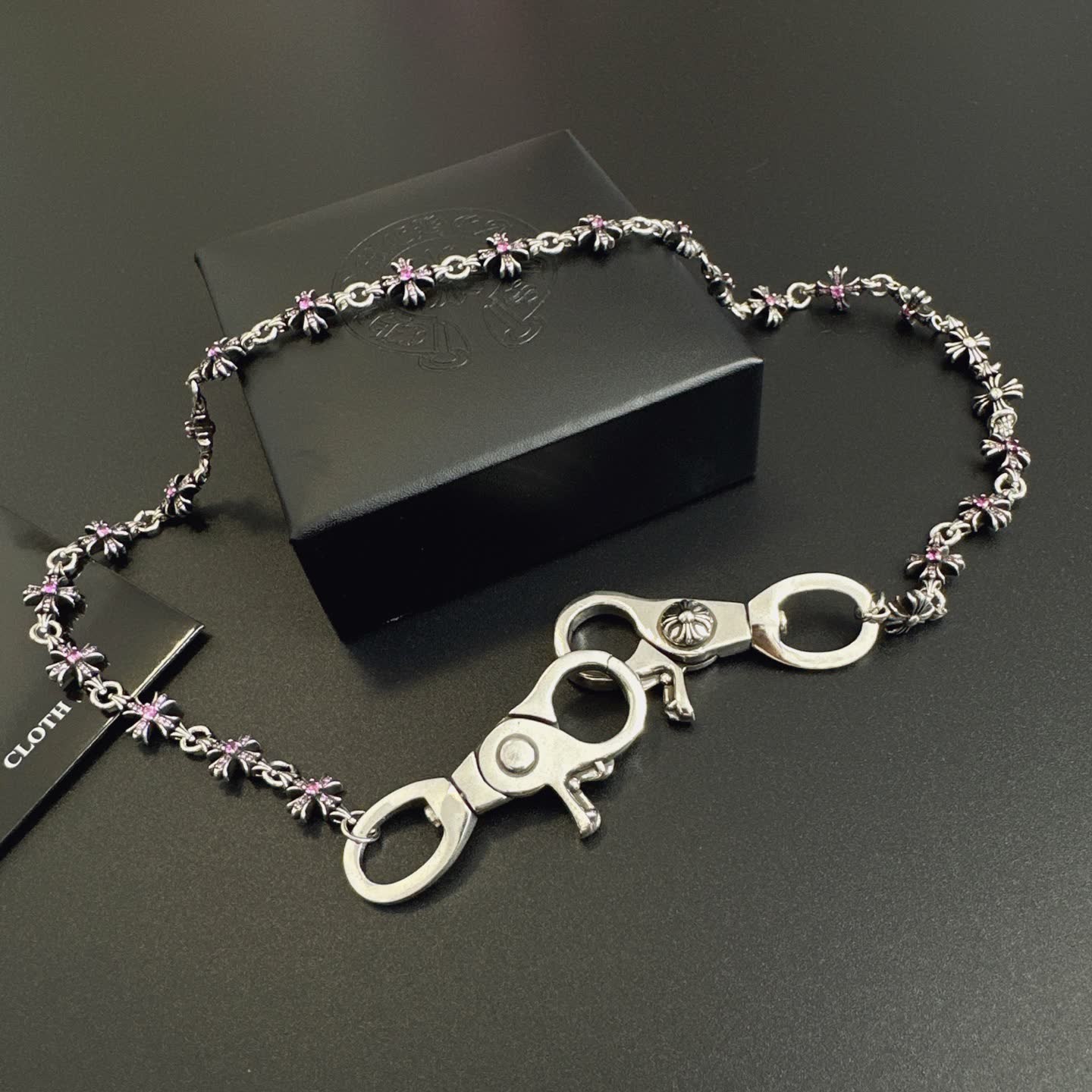 Chrome Hearts Silver Chain with Pink Crystals